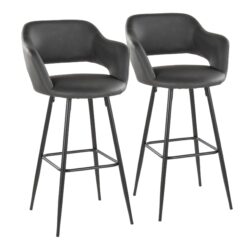 Margarite - Contemporary Fixed Height BarStool With Square Footrest (Set of 2) - Black / Gray