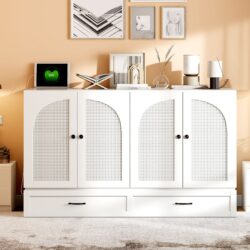 Queen Size Murphy Bed With Large Drawers - White
