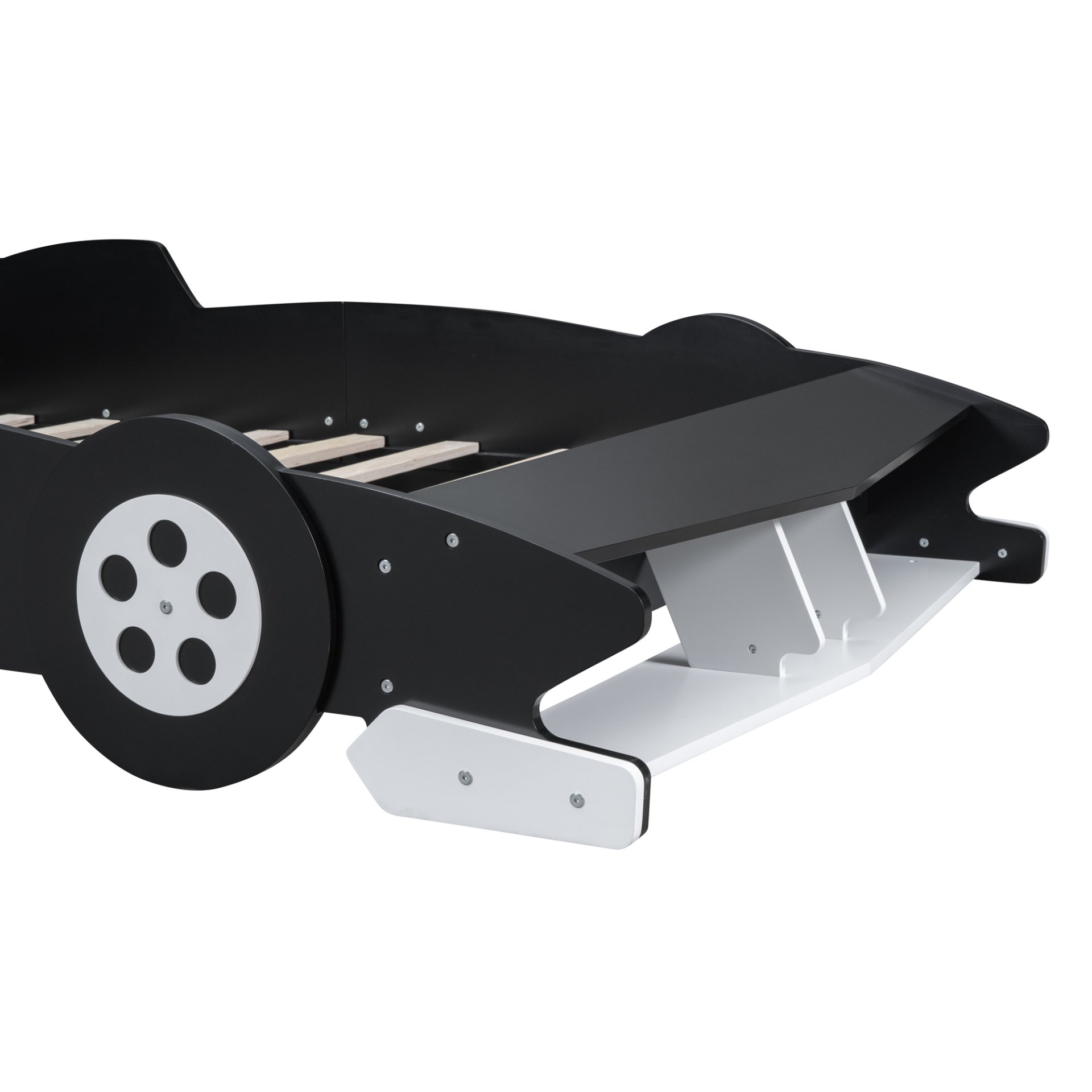 Full Size Race Car Shaped Platform Bed With Wheels - Black - Image 11