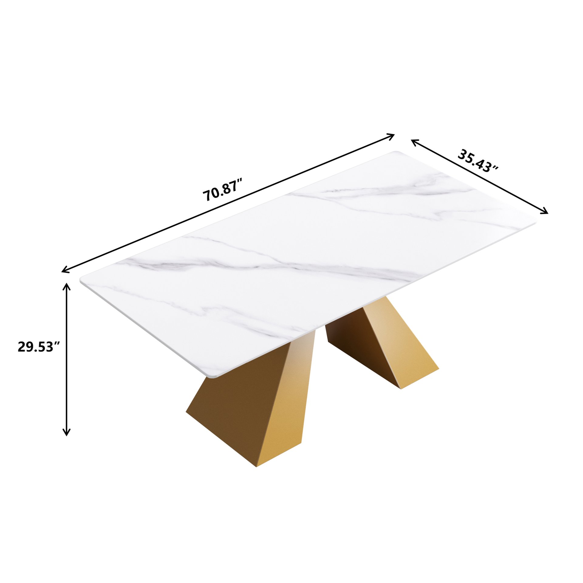 70.87" Modern Artificial Stone White Straight Edge Metal Leg Dining Table - White / Gold - Image 3