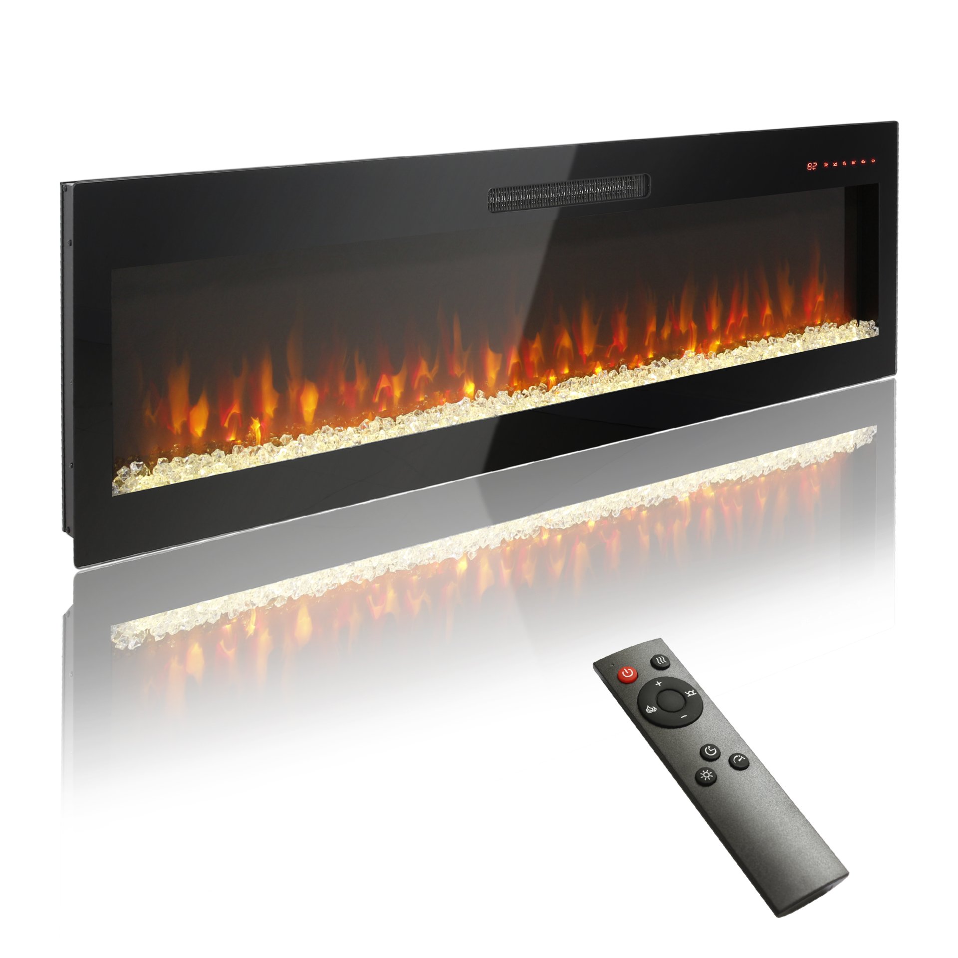 60" Electric Fireplace, Recessed And Wall Mounted Fireplace - Antique Black - Image 2