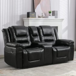 2 Seater Home Theater Recliner Manual Recliner Chair With A Storage Box And Two Cup Holders For Living Room - Black