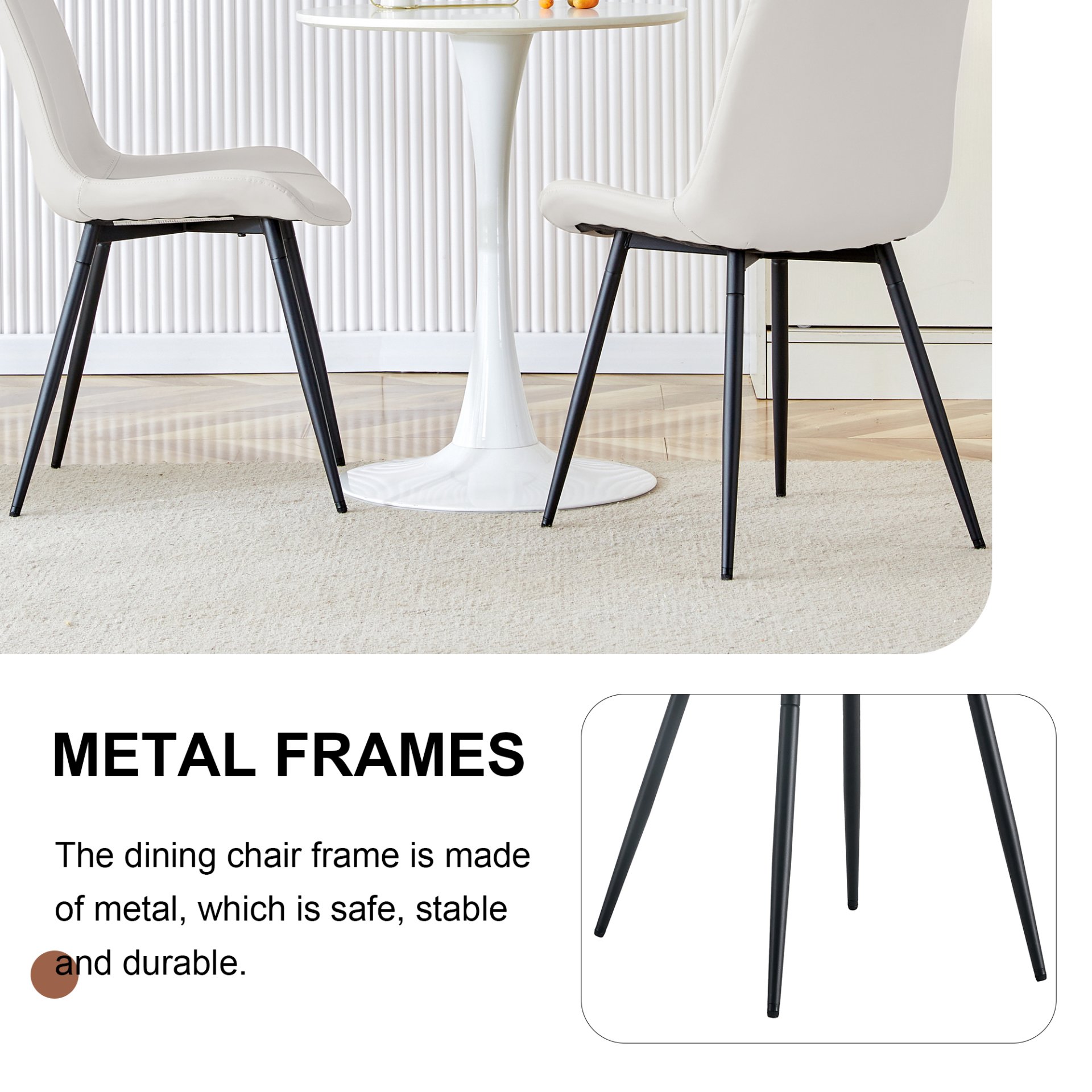 Artificial Dining Chair With Backrest Cushion Metal Legs, Comfort Curved Design, (Set of 6) - White / Black - Image 5