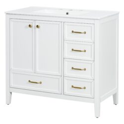 Vintage Style 36" Bathroom Vanity With Sink, Soft Closing Door, 4 Different Size Drawers Frame - White