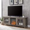 Modern Farmhouse 2 Door Glass Windowpane 70" Fireplace TV Stand For 80" TVs - Gray Wash - Image 4
