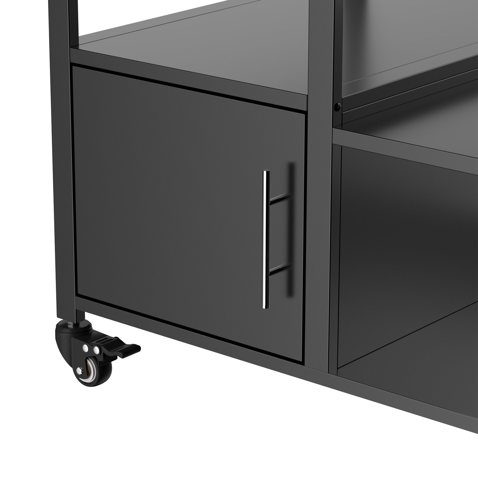 Outdoor Grill Table For Big Egg Style Bbq With Metal Grill Cart And Storage Box And Metal And Stainless Steel - Black / Silver - Image 14