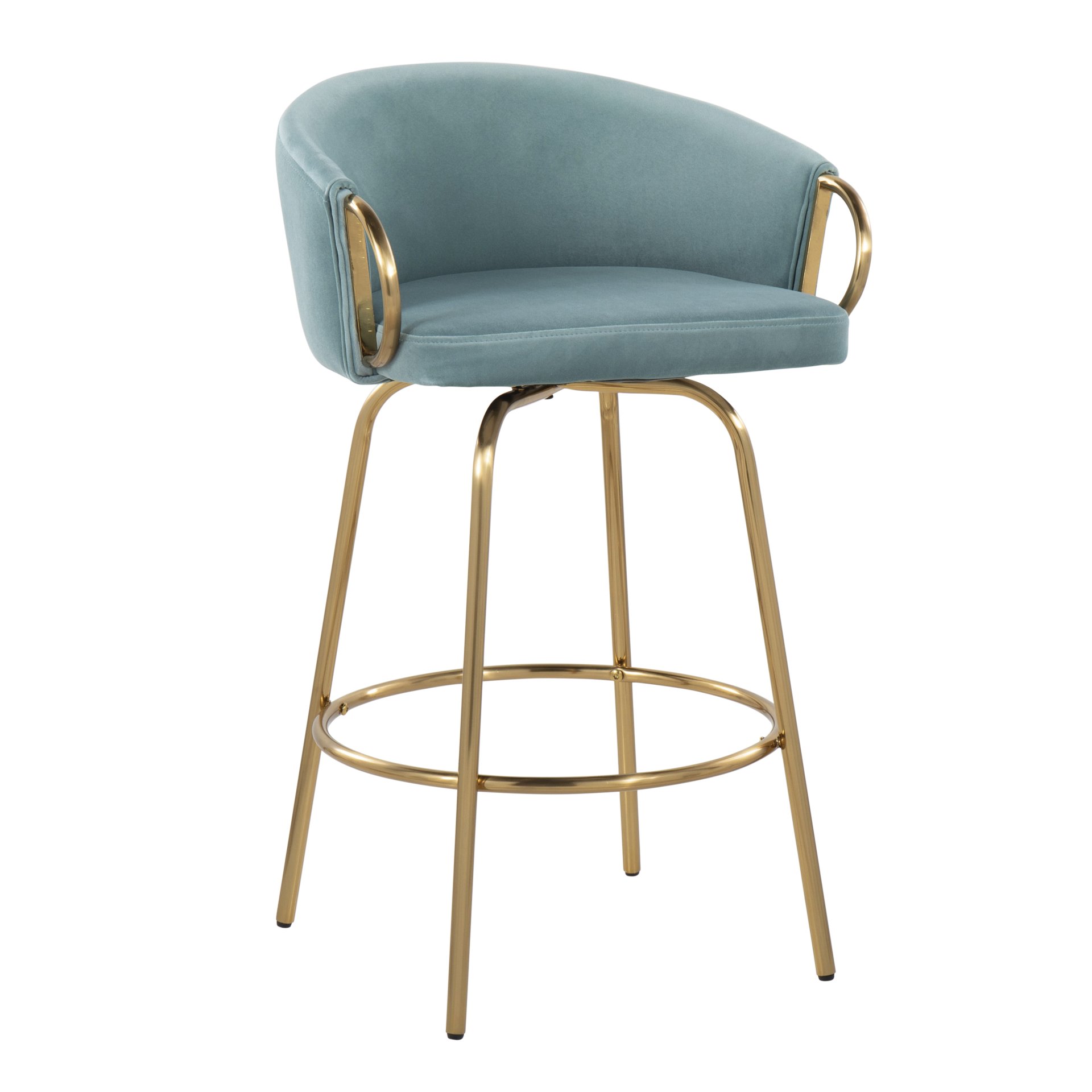 Claire - Contemporary / Glam Counter Stool (Set of 2) - Gold / Light Blue - Image 2