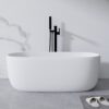 Freestanding Bathtub Resin Stone Soaking Bathtub Solid Surface Modern Tubs With Overflow And Pop-Up Drain - Matte White - Image 4