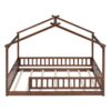 Full Size Bed House Bed Frame With Fence - Walnut - Image 2