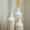 Floor Metal Vase Modern Style Decoration Home Metal Vase 3 Piece Set Gorgeous Home Decoration Large Glazed Metal Vase - Gold / White - Image 14