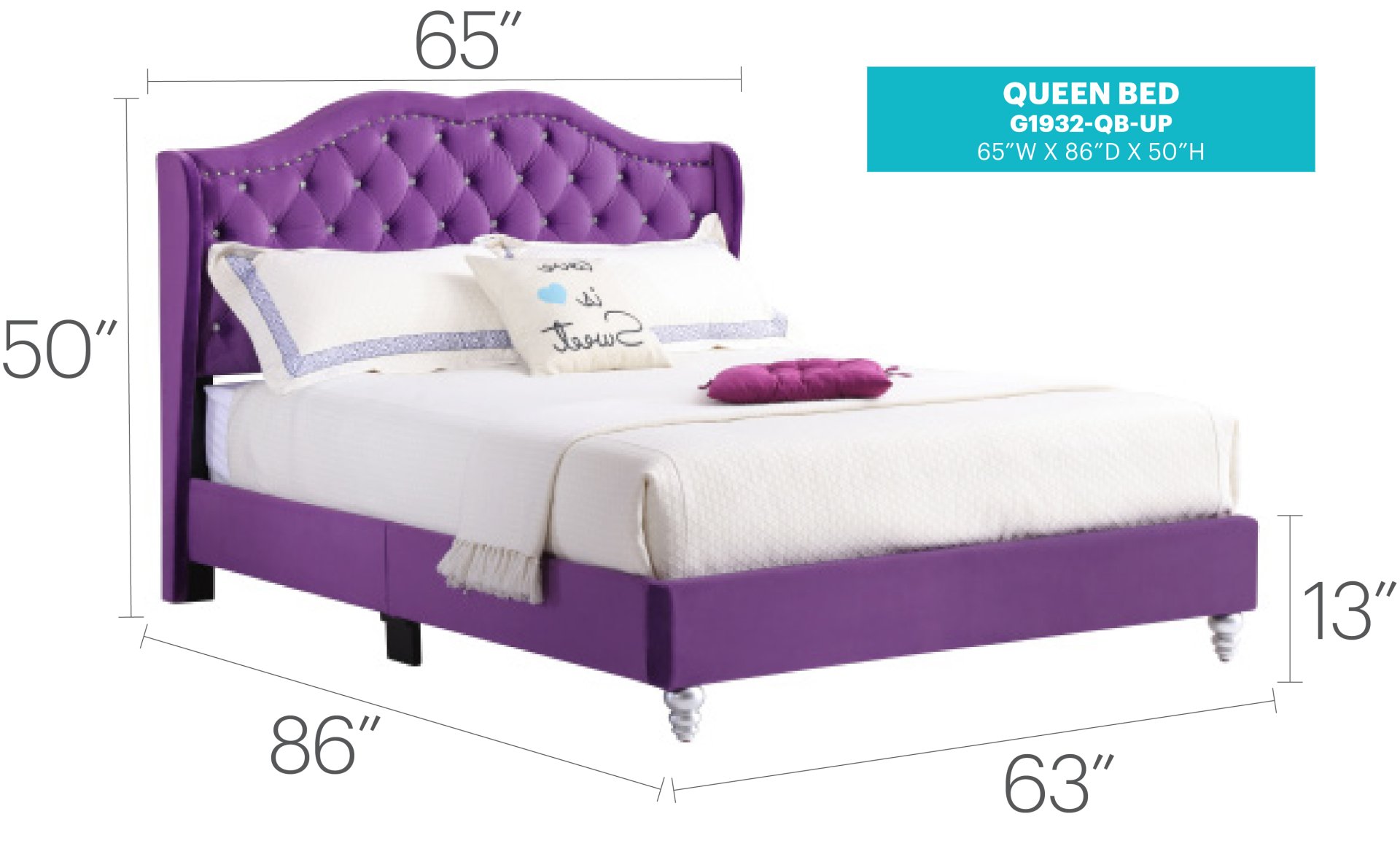 Queen Elegant Transitional Upholstered Bed - Purple - Image 3