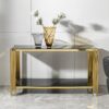 Modern Glass Top Mirror Stainless Steel Console Table For Living Room, Tempered Glass - Black / Gold - Image 4