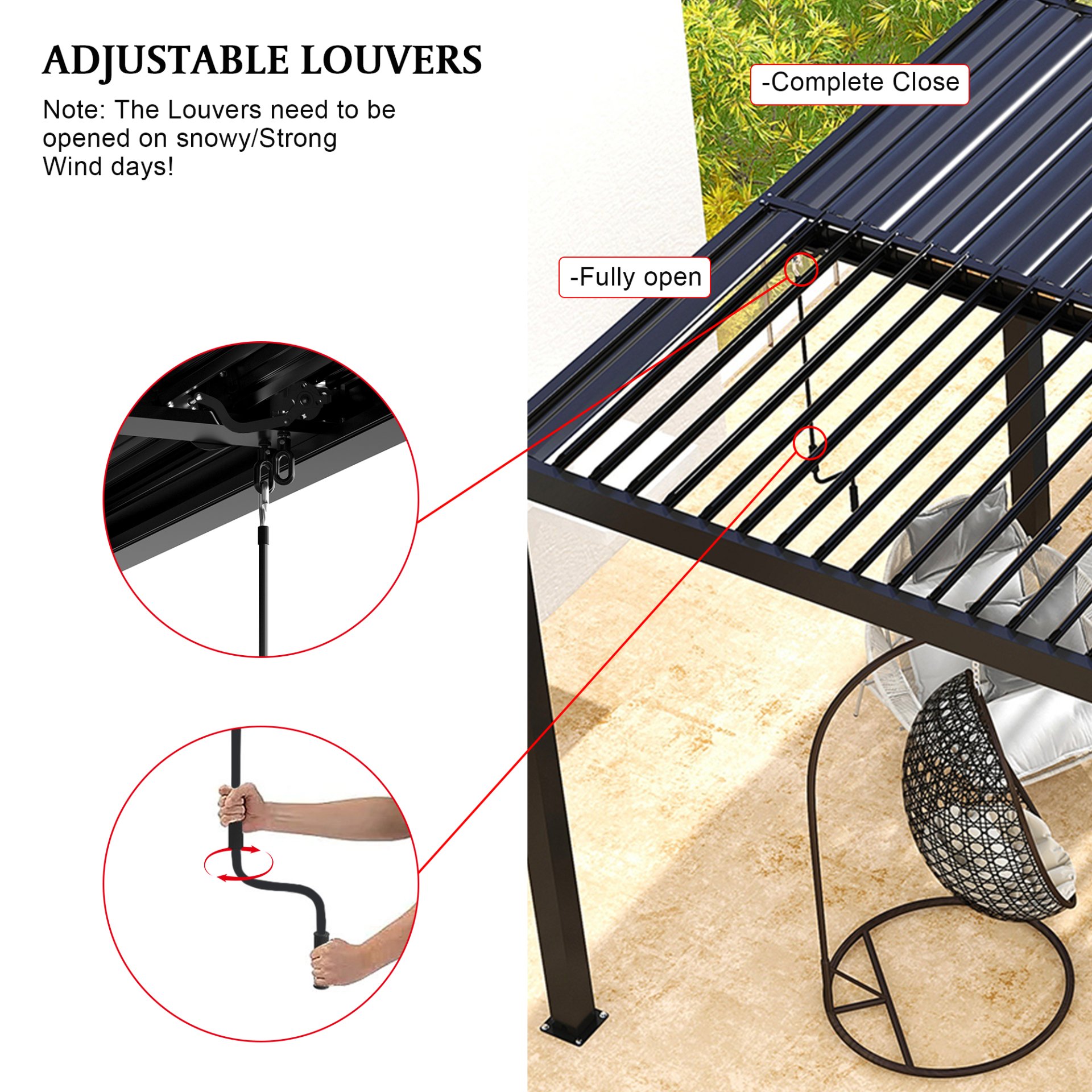10 x 19 Ft Louver Pergola Frame & Louvers - Black - Image 14