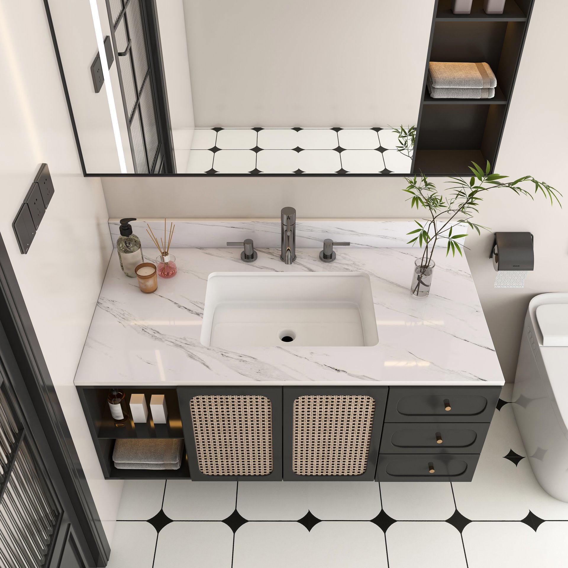 Elegant Marble Vanity Top, 43" Bathroom Vanity With Undermount Sink Sintered Stone, Bianco Carrara Venato - White - Image 2