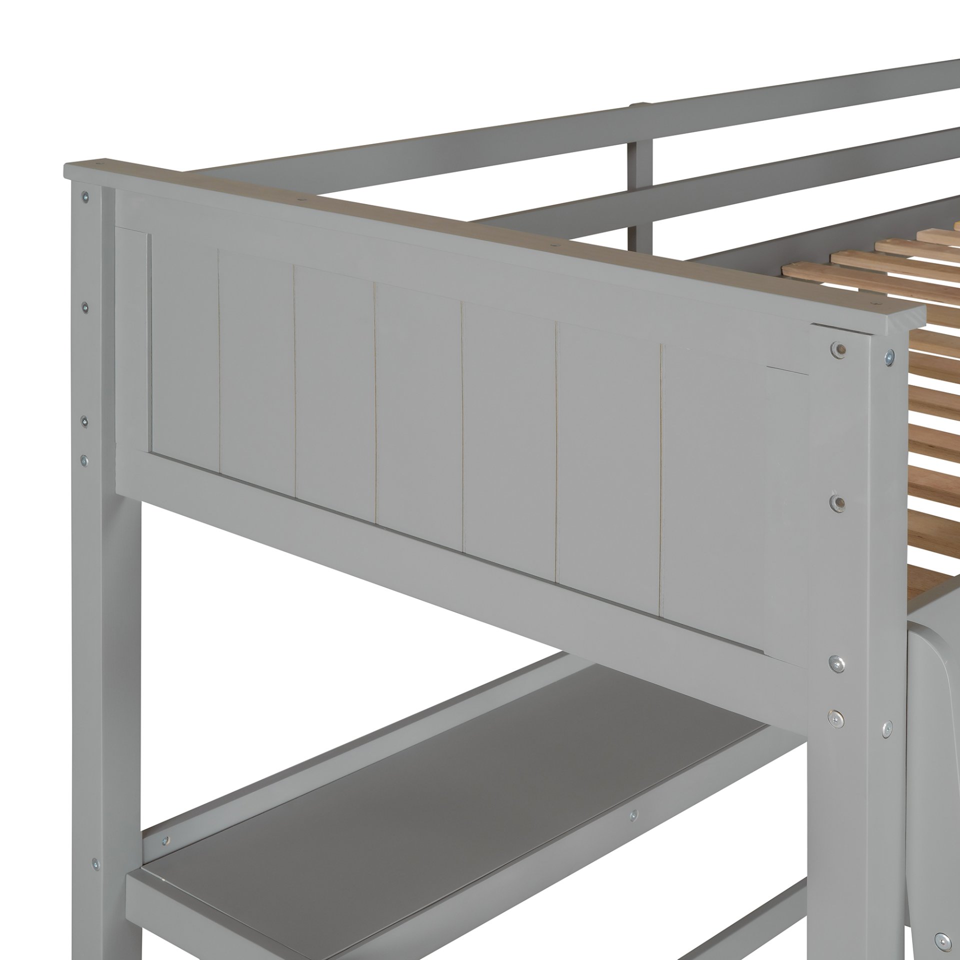 Twin Size Loft Bed With Drawers And Desk, With Shelves - Gray - Image 13