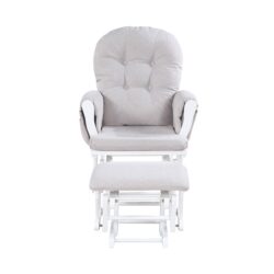 Mason - Glider And Ottoman White Wood - Woven Gray Fabric