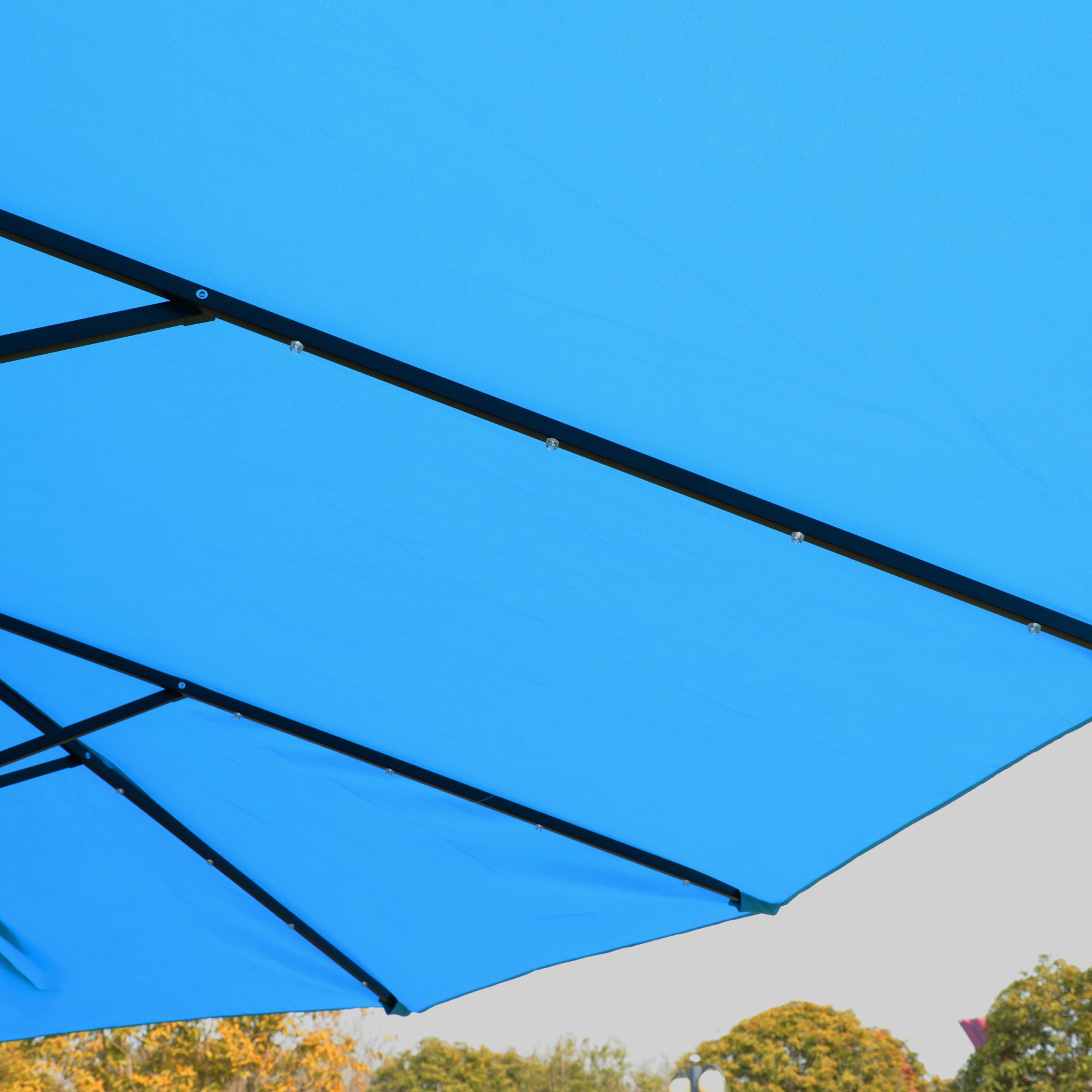 15 X 9 Ft Double Sided Outdoor Market Umbrella With Lights And Base Rectangular Twin Canopy - Blue - Image 13