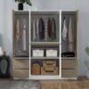 6 Doors Wardrobe Storage For Bedroom, With 4 Drawers - White / Nature - Image 11