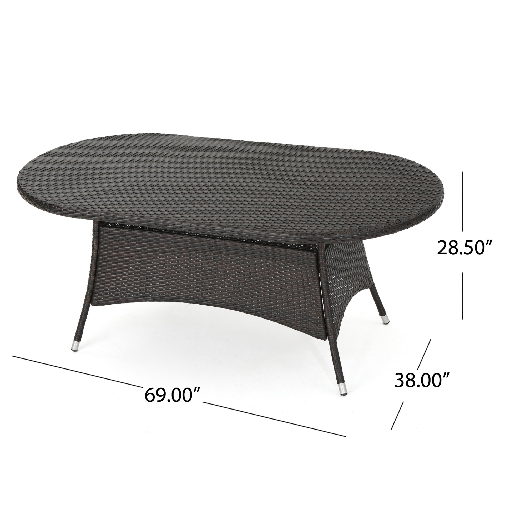 Outdoor Oval Dining Table With Silver Tipped Legs - Brown Multi - Image 3