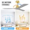 Indoor Ceiling Fan Without Light 3 Solid Wood Blades Remote Control Reversible Dc Motor - Gold - Image 4