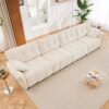 Modern 4 Seater Sofa Frame, Premium, High Resilience Cushions - White - Image 13
