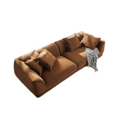 Nordic Modern Sofa With Detachable Pillowcase, French Velvet Fabric, Solid Wood Frame, High Density Sponge Filling - Camel