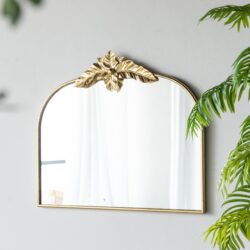 Arched Mirror With Metal Frame, Wall Mounted Mirror For Living Room Bedrrom - Gold