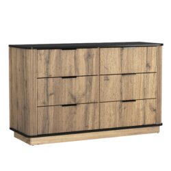 Modern 6 Drawer Cabinet With Metal Rounded Corners And Exquisite Handles Multi Functional Storage - Natural Wood