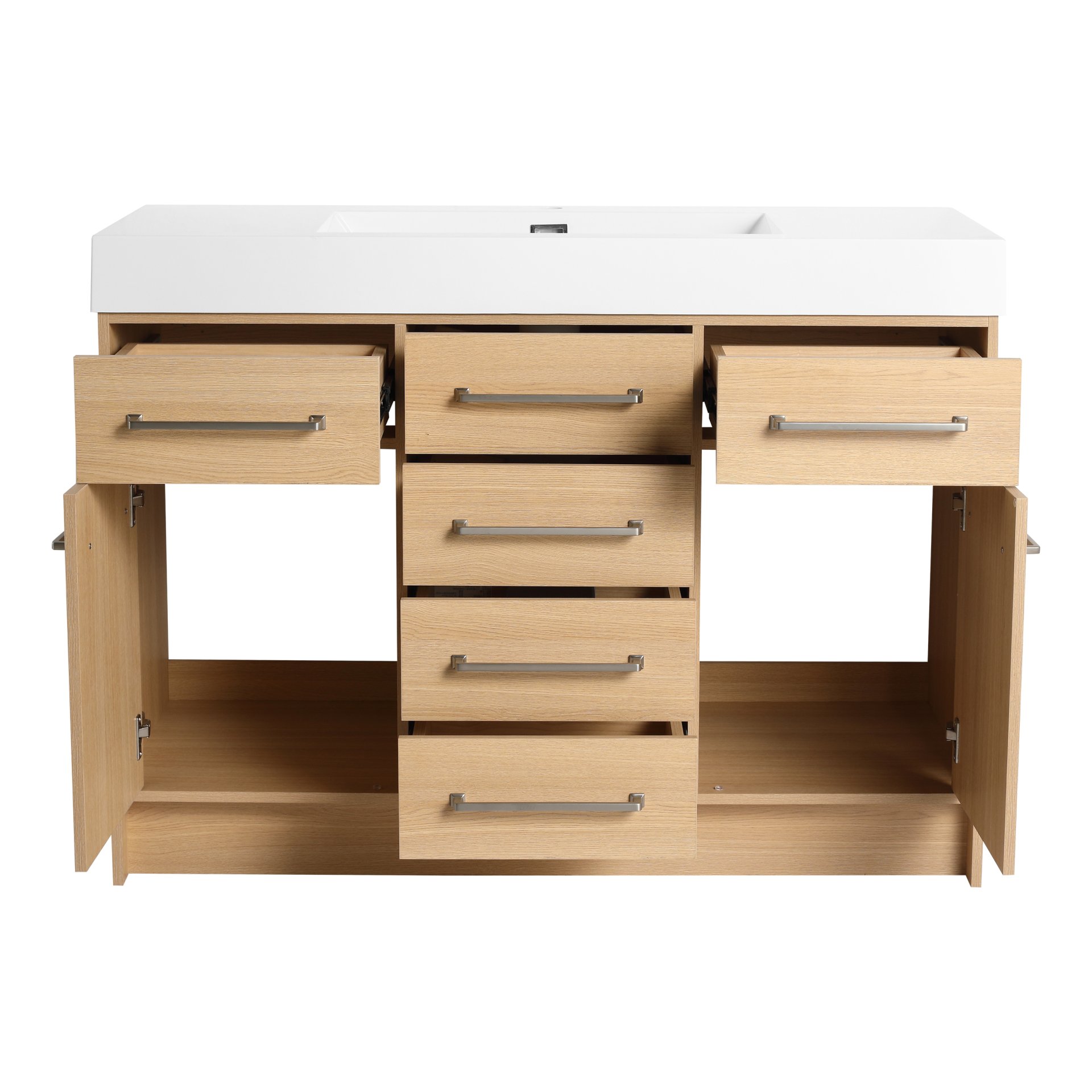 Original 48" Freestanding Bathroom Vanity With Resin Sink Soft Closing Doors And Drawers Plywood Construction - Oak - Image 12