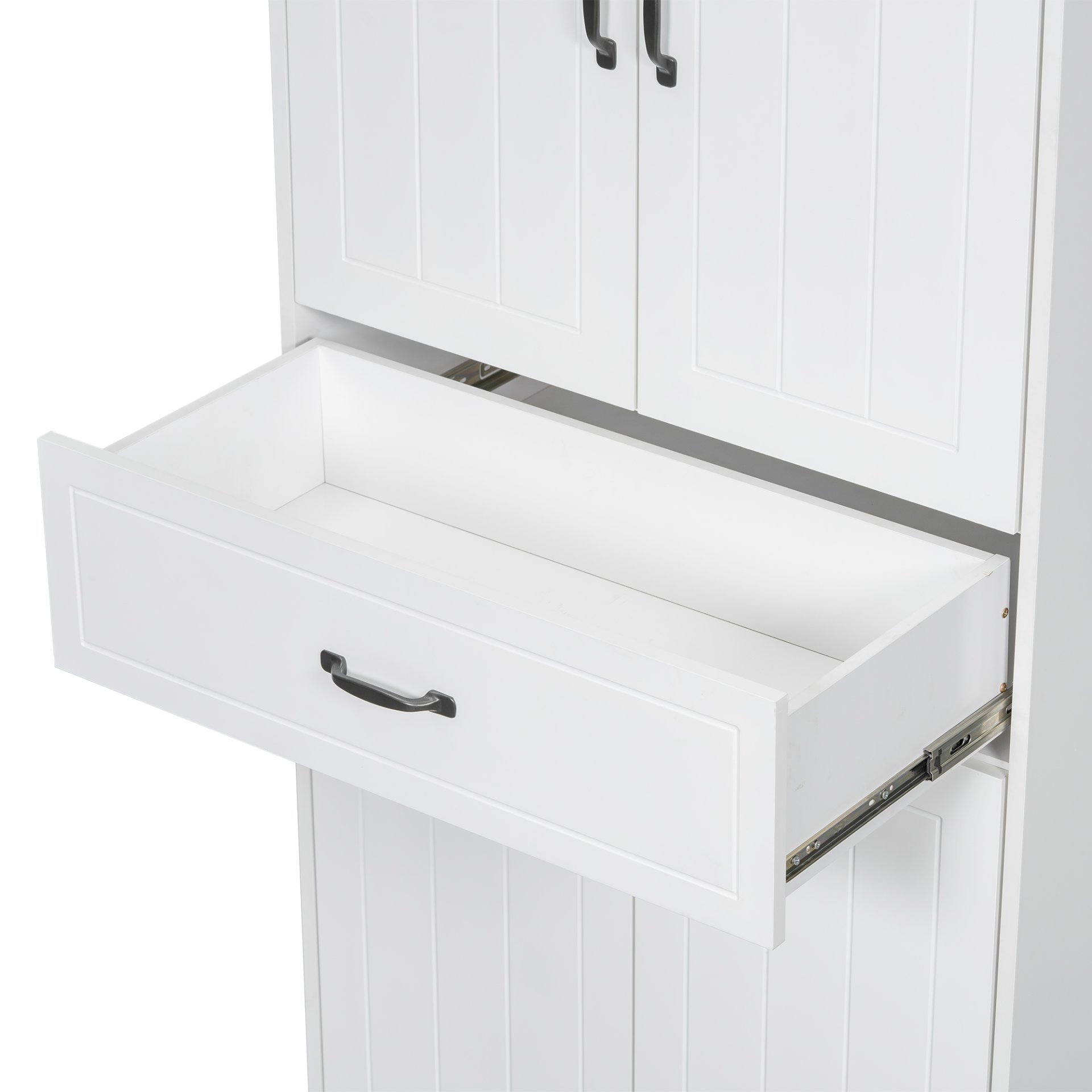 Modern Bathroom Storage Cabinet With 2 Laundry Baskets, 1 Drawer, Adjustable Shelf - White - Image 20