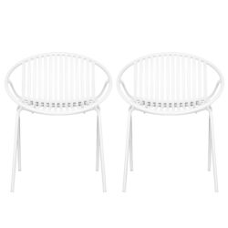 Modern Simple Art Style Patio Dining Chairs Stackable With Breathable Design, Metal Legs And Plastic Backrest (Set of 2) - White
