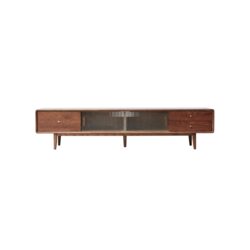 TV Cabinet With Chinese Changhong Glass Doors, Two Drawer Storage Space TV Standing - Walnut