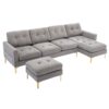 Convertible Sectional Sofa Couch With Movable Ottoman - Light Gray - Image 16