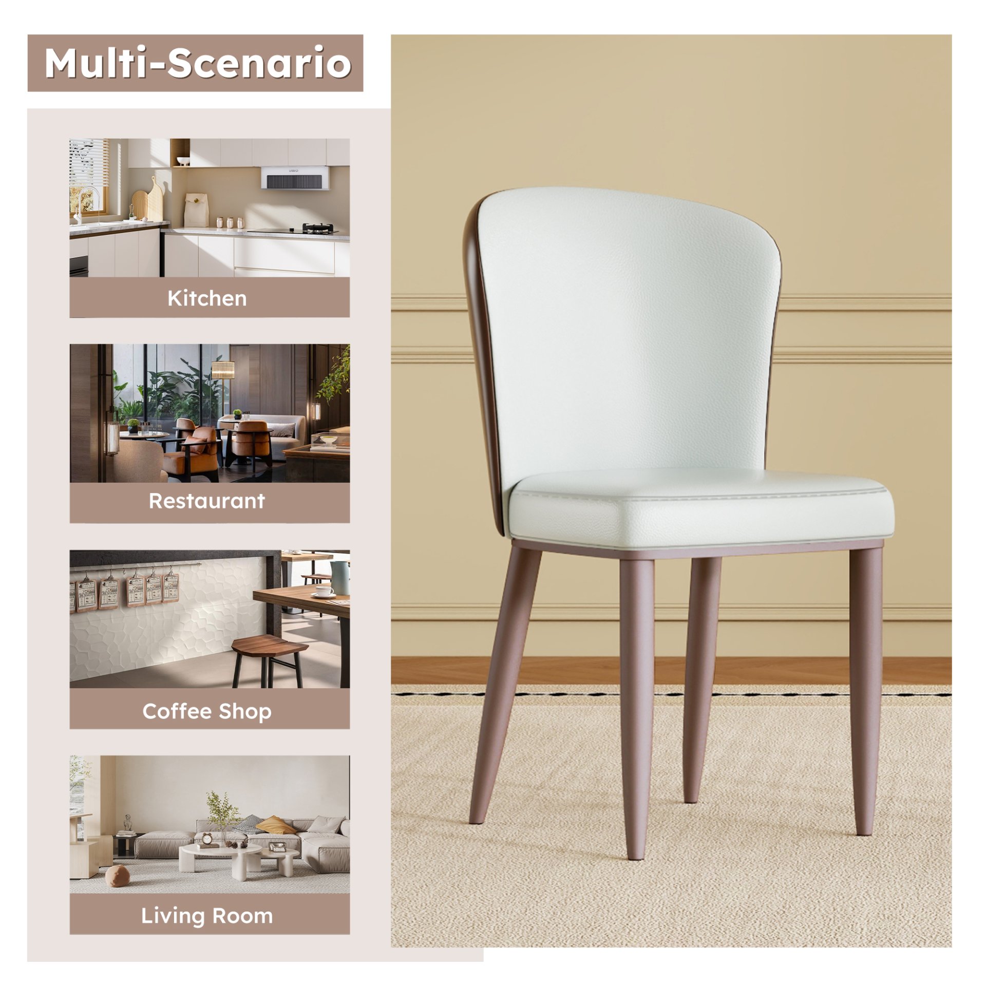 Dining Chair With Carbon Steel Legs, Comfortable Seating, (Set of 2) - White - Image 12