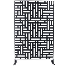 Outdoor / Indoor Privacy Screen Metal Privacy Screen, Freestanding Decorative Privacy Screen For Deck Balcony - Black