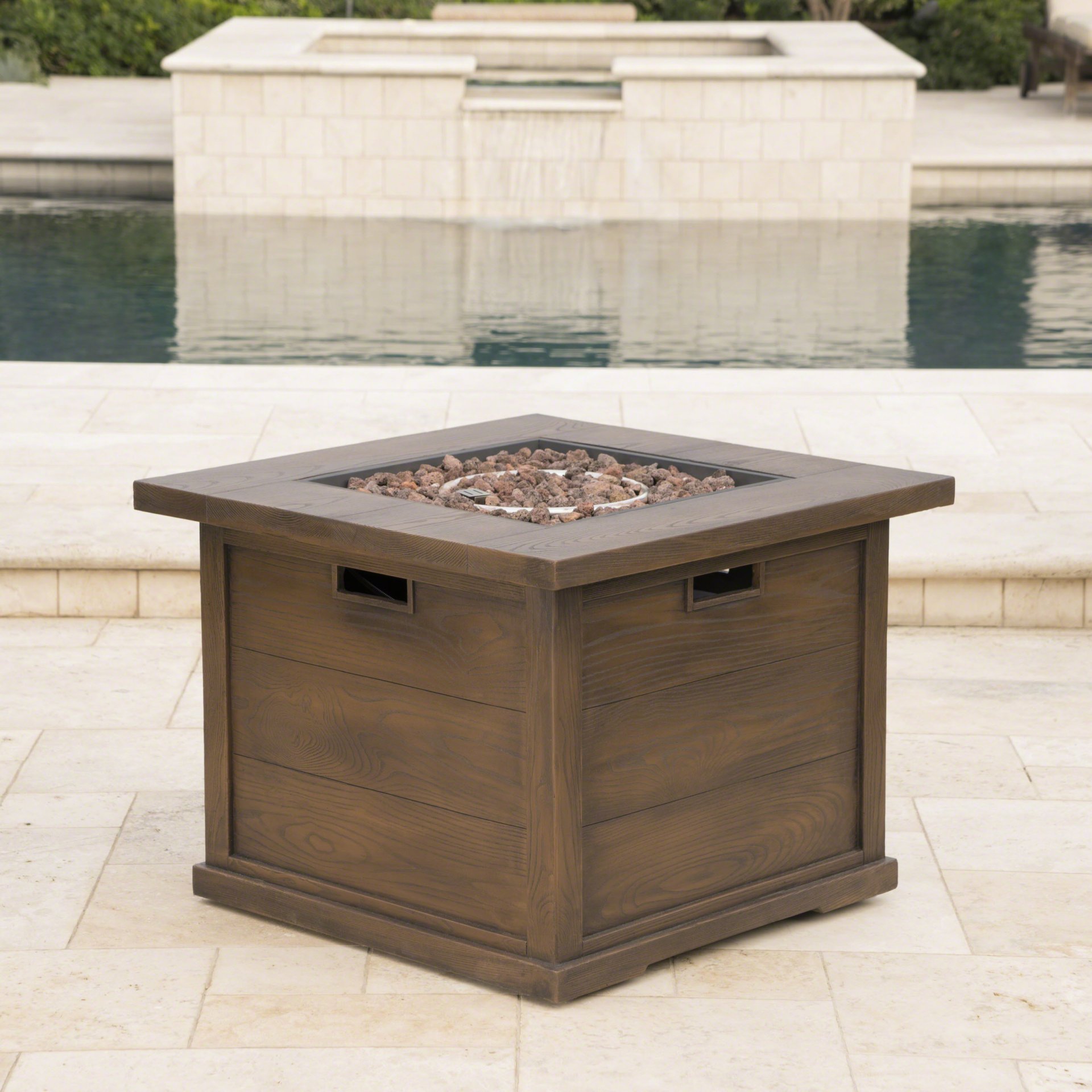 Outdoor Patio Square Gas Burning Fire Pit, Tank Inside, 40000 Btu - Brown Wood Pattern - Image 2