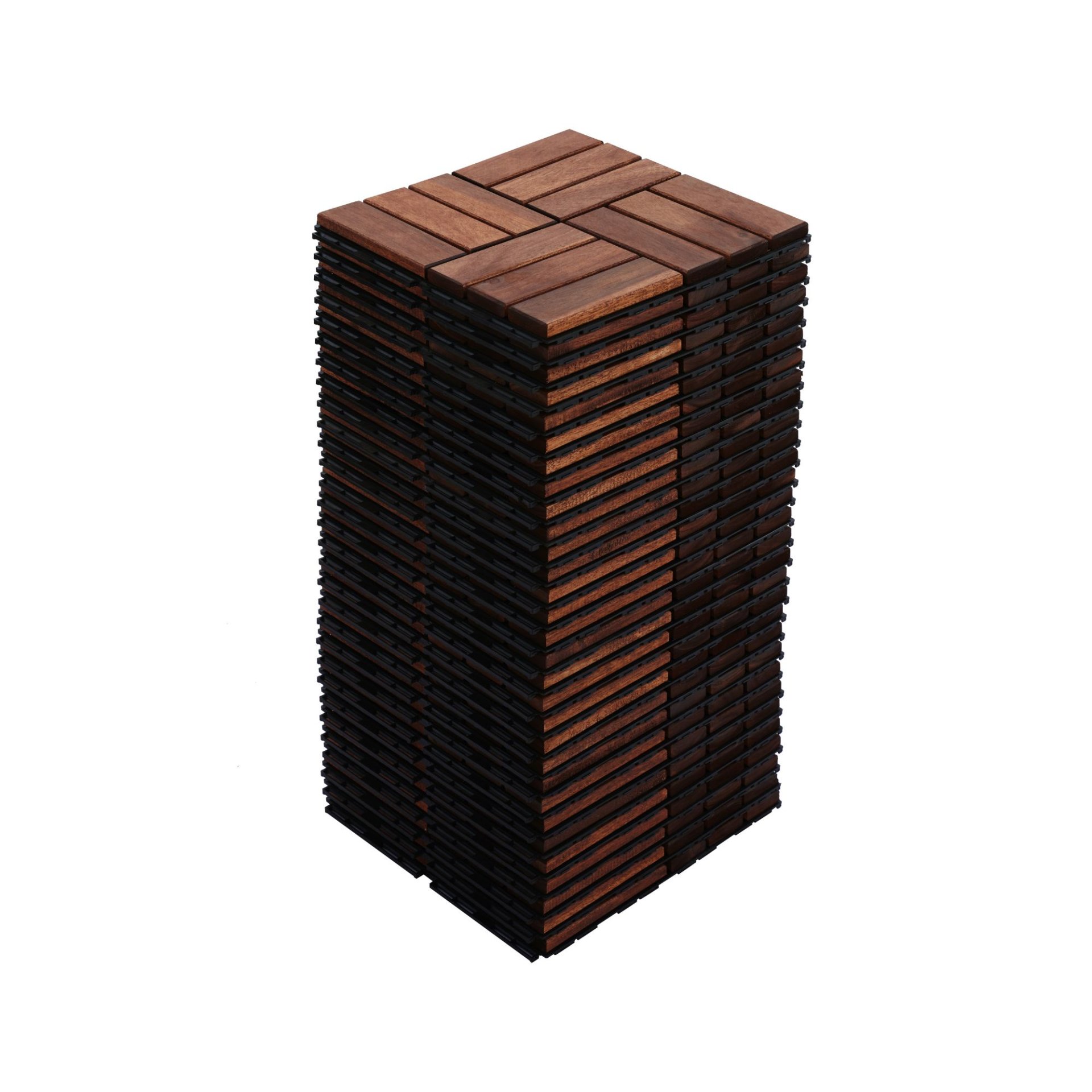 Acacia Wood Interlocking Deck Tiles Checker Pattern, 10 Piece Square Acacia Hardwood Outdoor Flooring For Patio, Bancony, Pool Side - Brown - Image 18