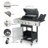 3 Burner Propane Gas Bbq Grill With Side Burner, 37230Btu Output With Enameed Cast Iron Cooking Grids For Outdoor Barbecue, Stainless Steel - Black / Silver - Image 2