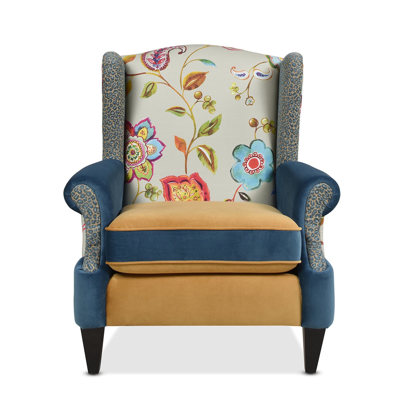 Anya - Boho Chic Wingback Accent Arm Chair - Floral / Leopard / Blue Teal / Yellow Gold - Image 9