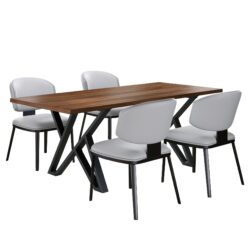5 Pieces Modern And Metal Dining Set - Gray / Black / Walnut