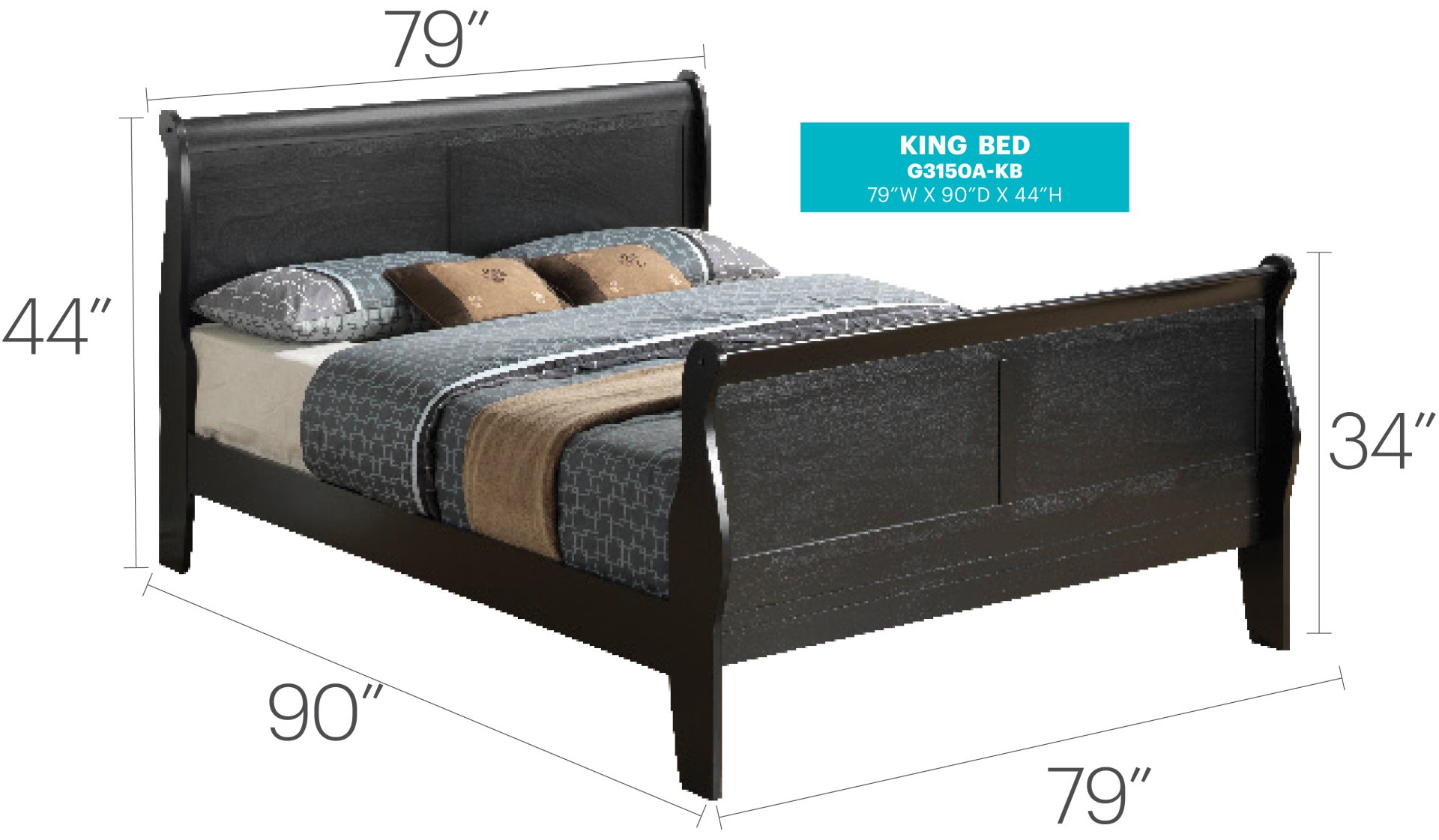 King Bed Panel Sleigh - Black - Image 5