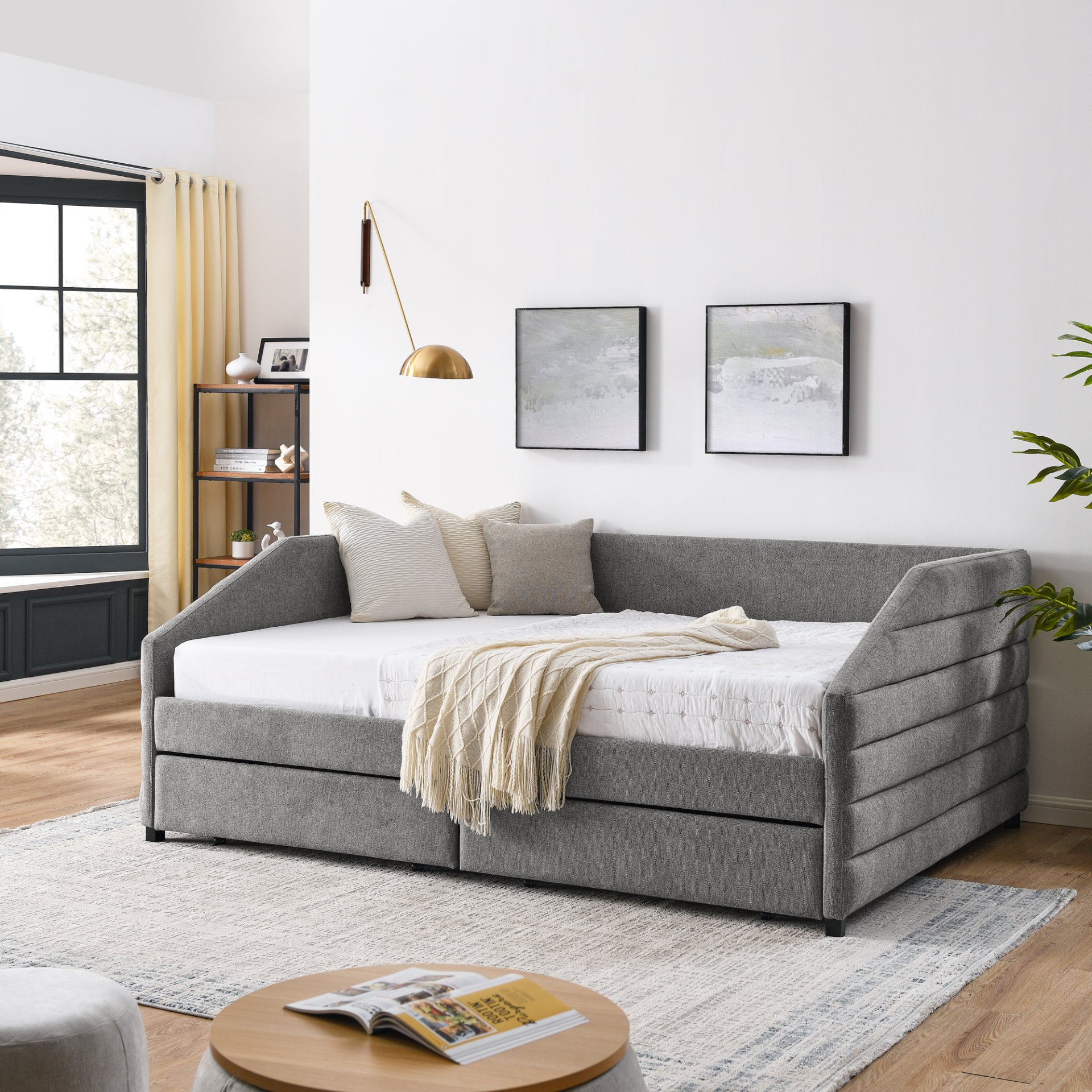 Upholstered Tufted Queen Size Daybed With 2 Drawers Trundle - Gray - Image 4