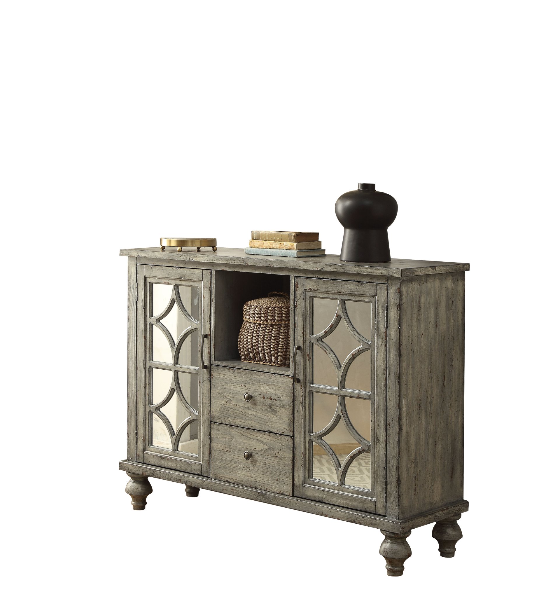 Velika - Weathered Console Table With 1 Open Compartment Storage - Gray - Image 3
