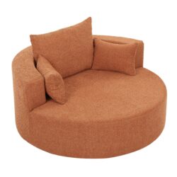360° Swivel Chair Accent Barrel Chair Swivel Round Sofa Chair With 3 Removable Pillows For Living Room, Office And Hotel - Orange Red