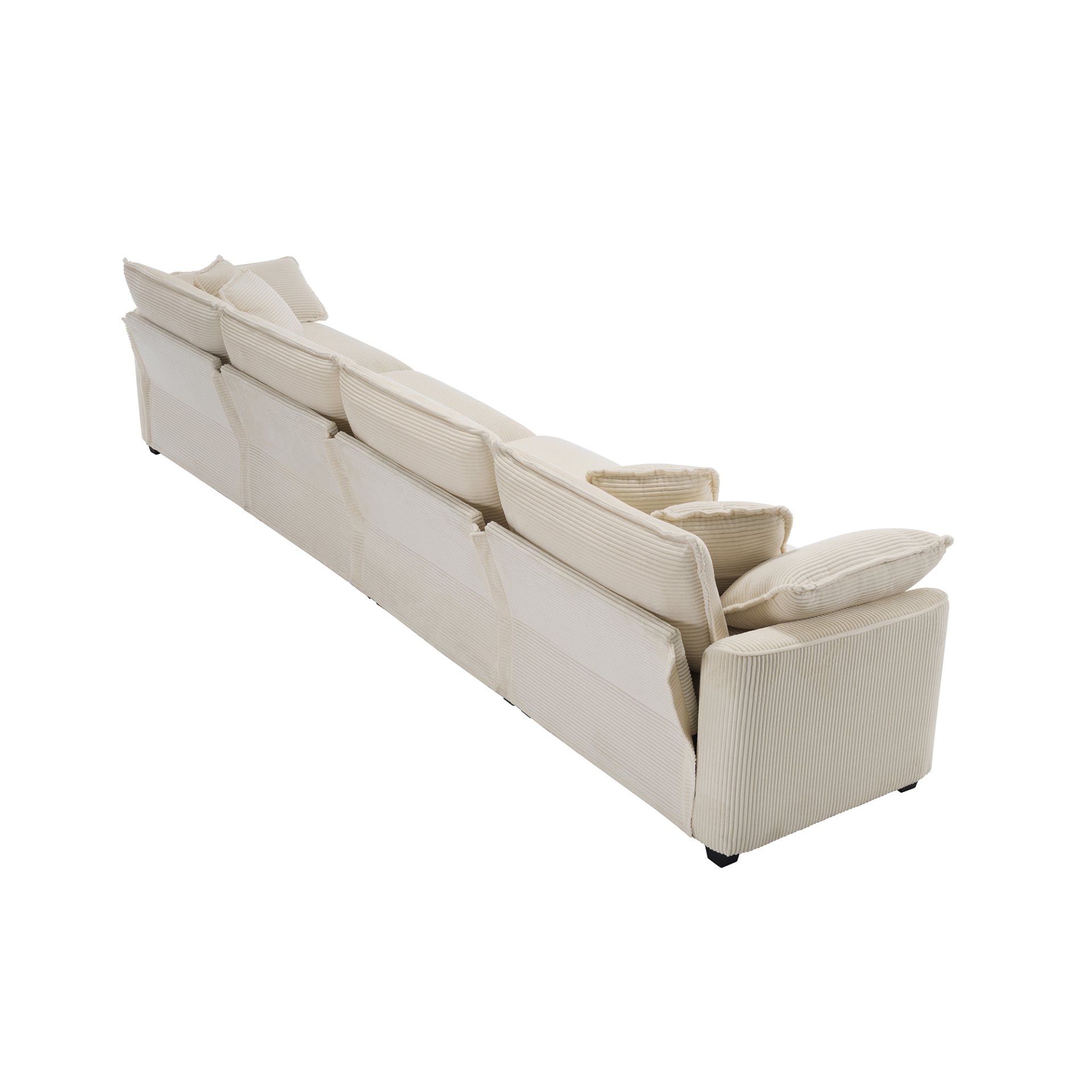 Modern Upholstered 4 Seater Fabric Sofa With Comfortable Back Cushions Corduroy, Elegant Design - Beige - Image 8