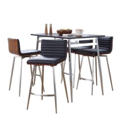 Marcel Mason - 5 Piece Swivel Contemporary Counter Height Dining Set - Chrome - Black / Walnut / Black