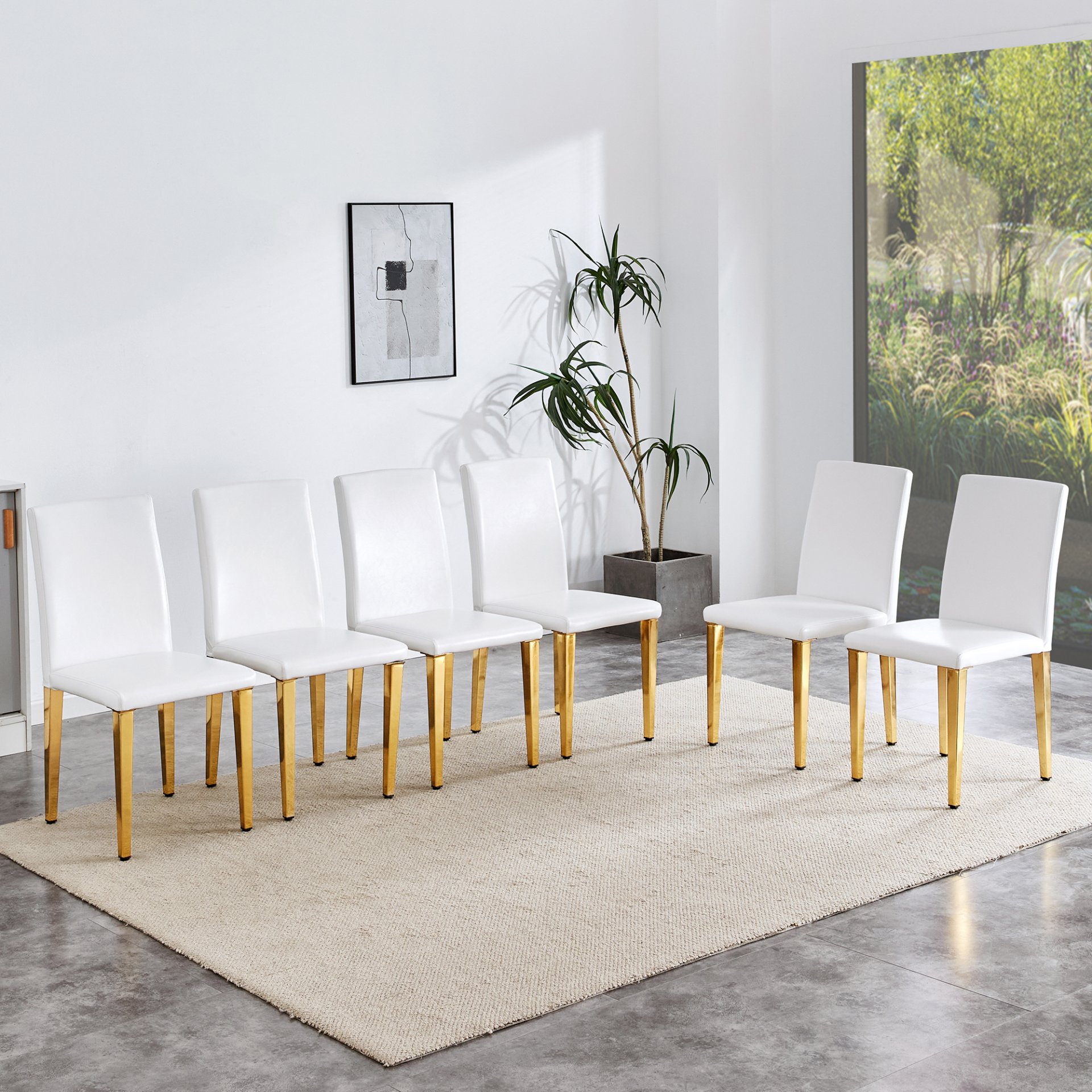 (Set of 4) Backrest Chairs With Gold Metal Legs A Perfect Match, Suitable For Minimalist And Contemporary Home Decor Styles - White / Gold - Image 6