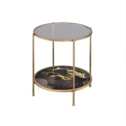 Fiorella - Marble Print Glass End Table - Black