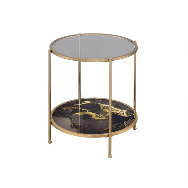 Fiorella - Marble Print Glass End Table - Black
