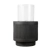 Heavy Cement Round Ribbed Outdoor Water Fountain With Light - Black White - Image 2